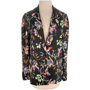 Bar III Black Floral Blazer Size 6 | One Button Silk Feel Statement Jacket